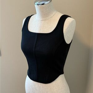 Black Corset-Style Ribbed Crop Top